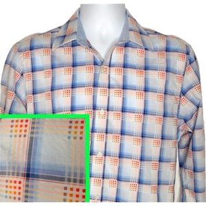 Johnston & Murphy White Multicolor Plaid Long Sleeve Button Up Shirt Men Small